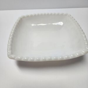 Vintage Milk Glass Square Starburst Candy Dish 6.5"